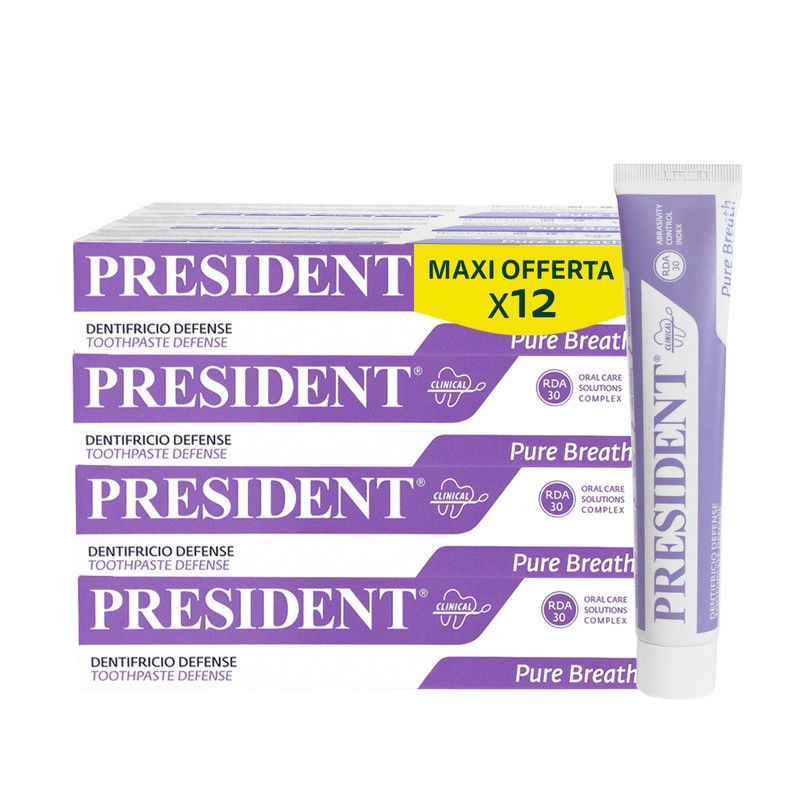 President KIT 12 Dentifricio Defense Antibatterico Antialitosi RDA 30 - 12x75ml