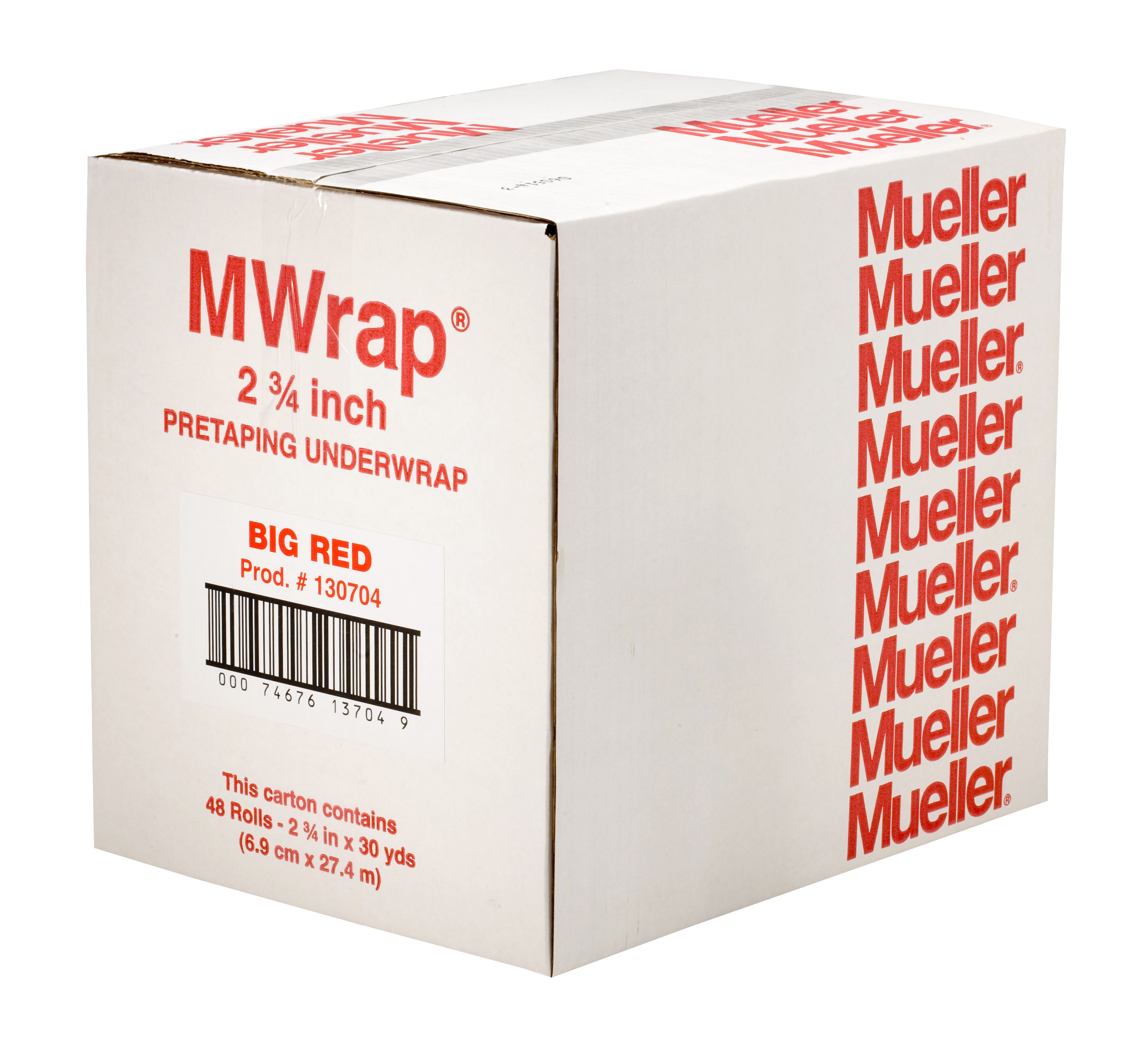 Confezione di M-Wrap rossa. Scritta: MWrap, 2 3/4 inch, BIG RED. Contiene 48 rotoli da 6,9 cm x 27,4 m.