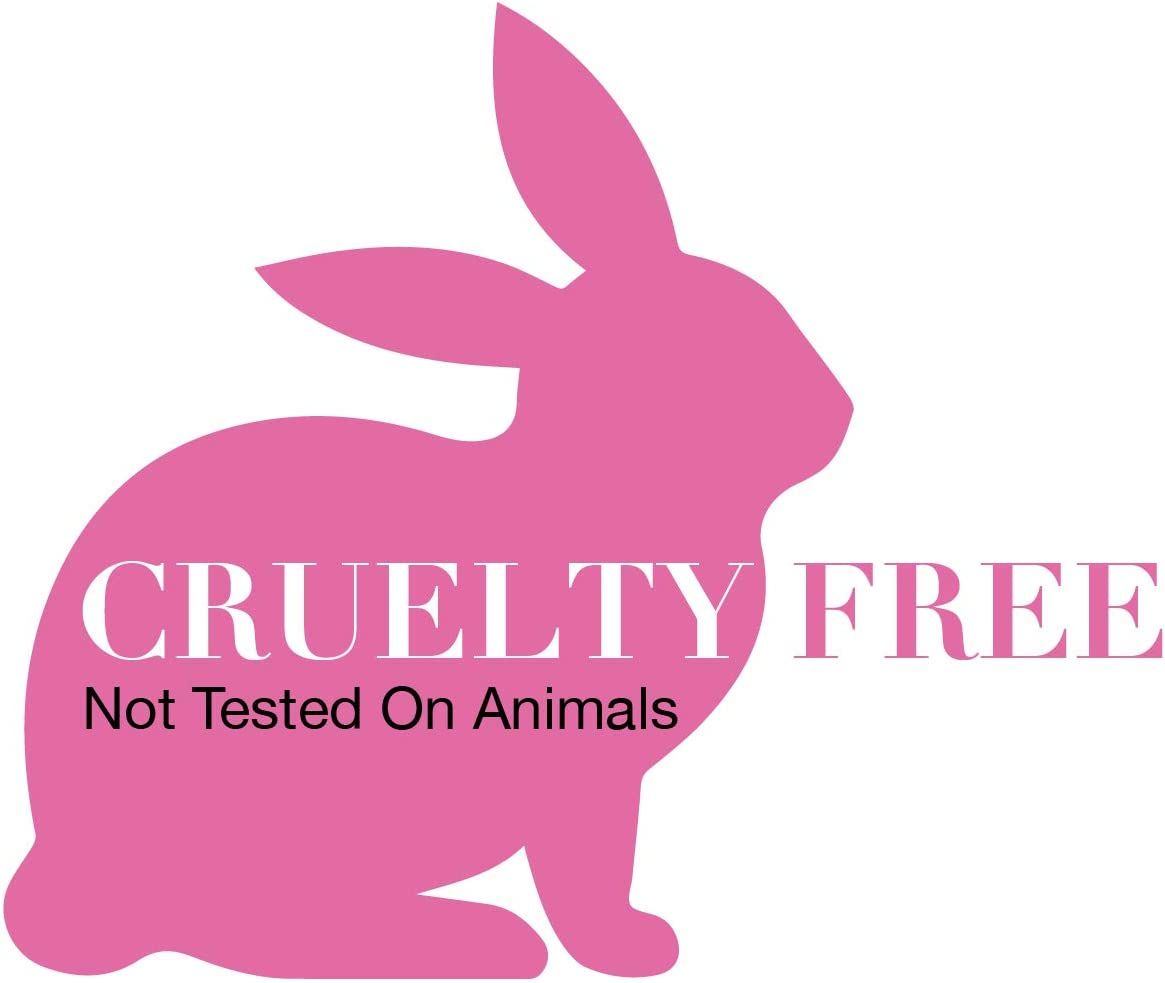 Silhouette di coniglio rosa con testo: 'Cruelty Free, Not Tested On Animals'.