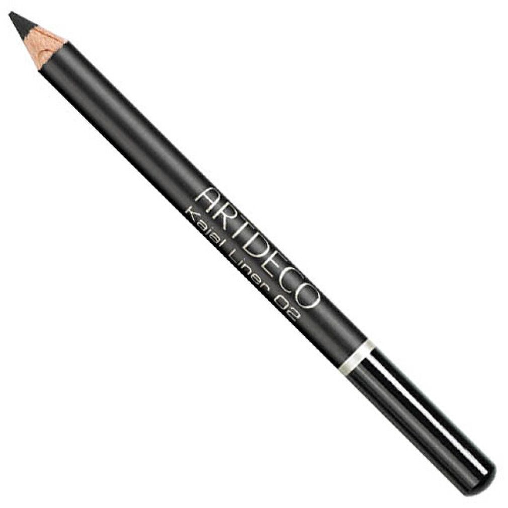 Kajal Liner 02 Artdeco. Matita kajal nera con punta. Fusto nero con anello argentato e punta grigia.