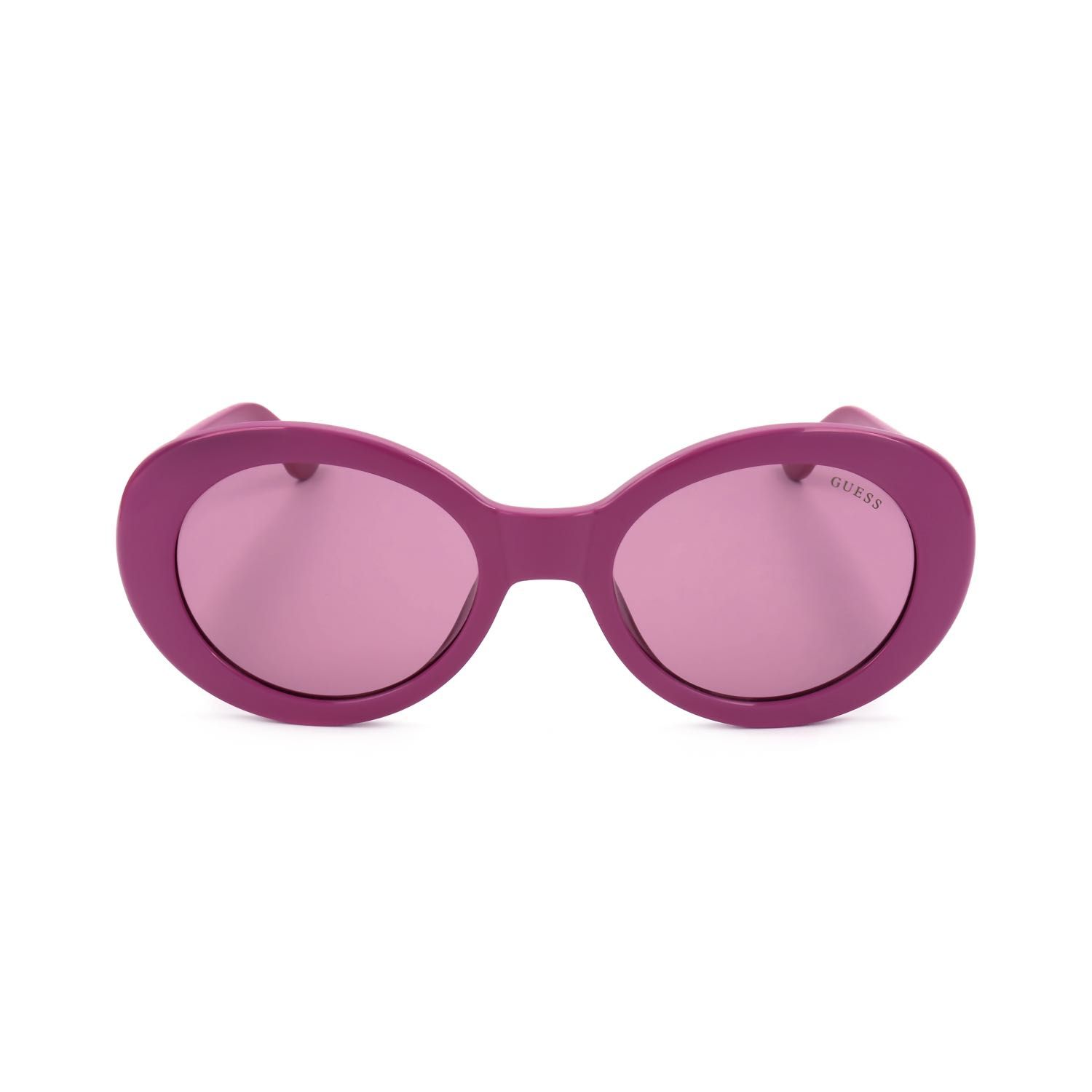 Occhiali da sole Guess viola con montatura e lenti ovali.