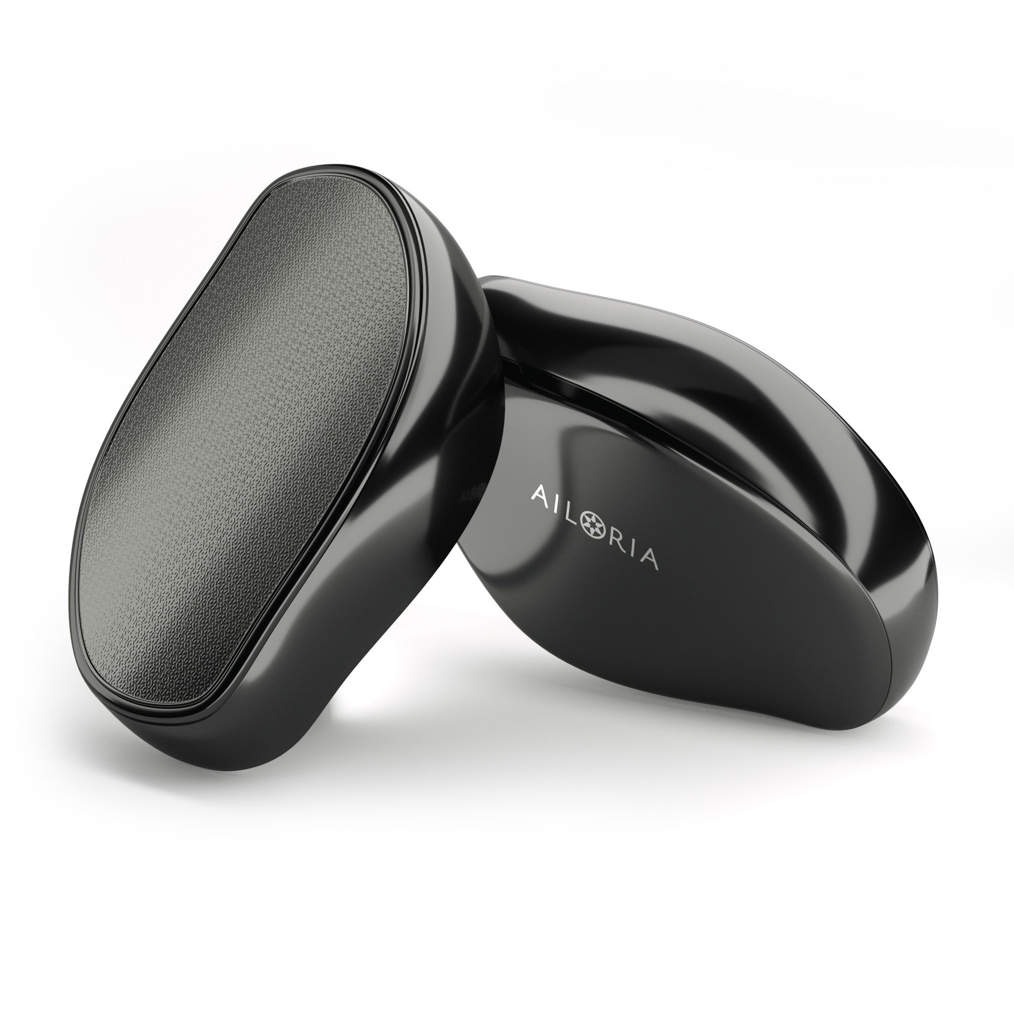 Due dispositivi neri ovali. Uno con superficie strutturata. Logo AILORIA visibile.