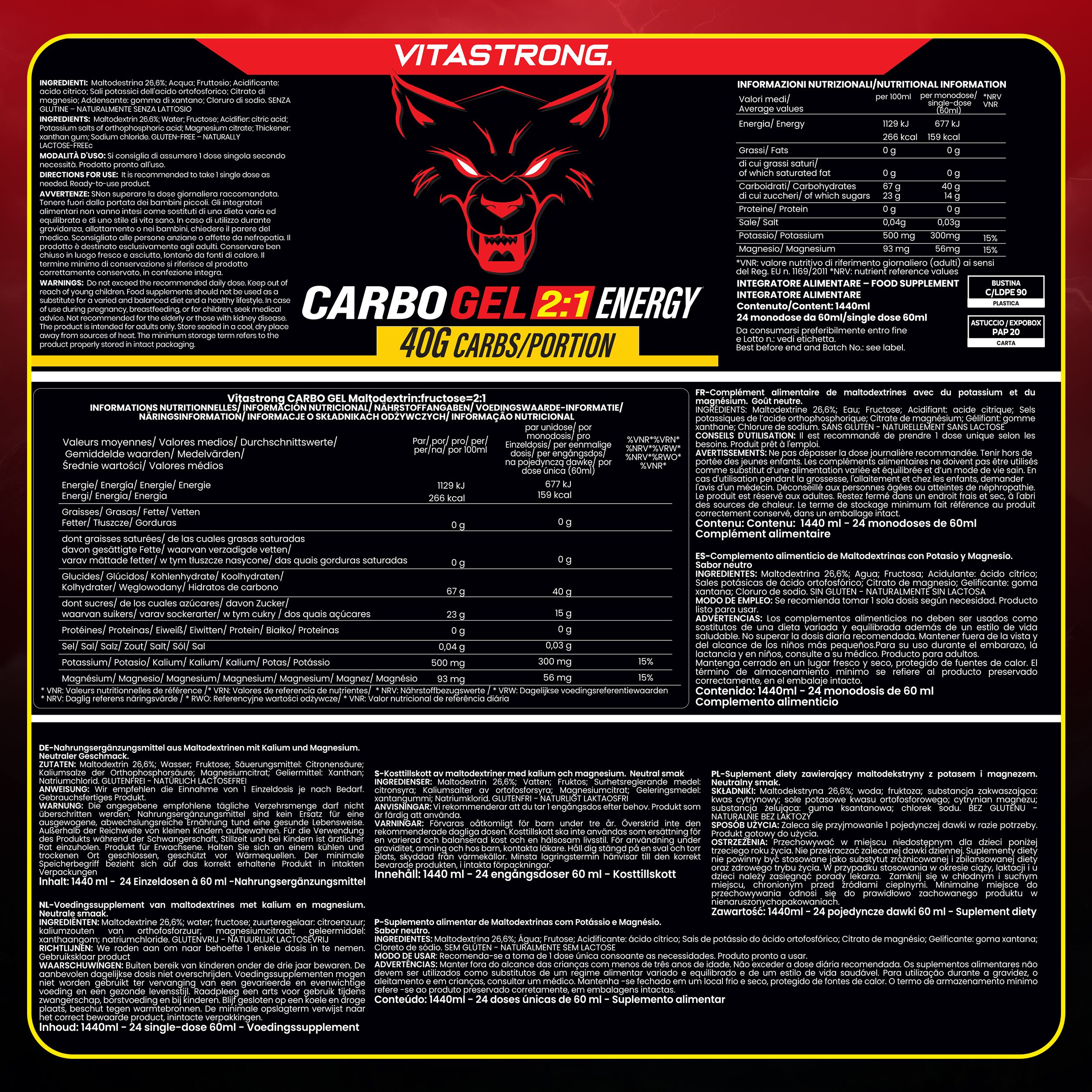 Vitastrong CARBO GEL 2:1. Atleti in azione. Testo: Energia. Perfetto per running, ciclismo, palestra e sport di resistenza.