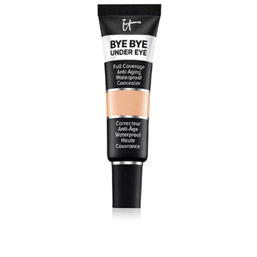 Tubo correttore con tappo nero. Scritta: IT, BYE BYE UNDER EYE, Full Coverage Anti-Aging Waterproof Concealer. Tonalità: Light Buff.