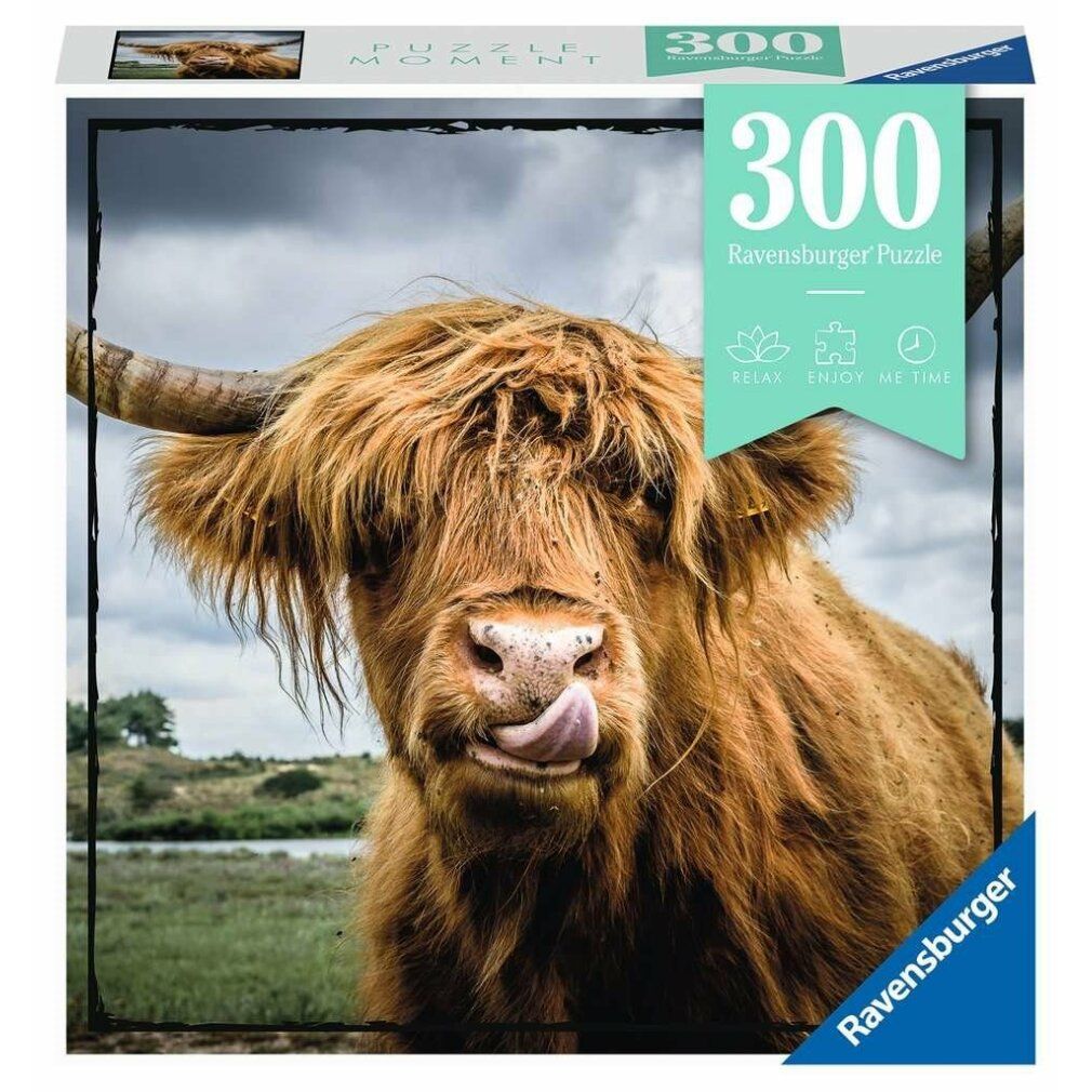 Scatola puzzle con mucca delle Highlands, 300 pezzi, Ravensburger Puzzle Moment.