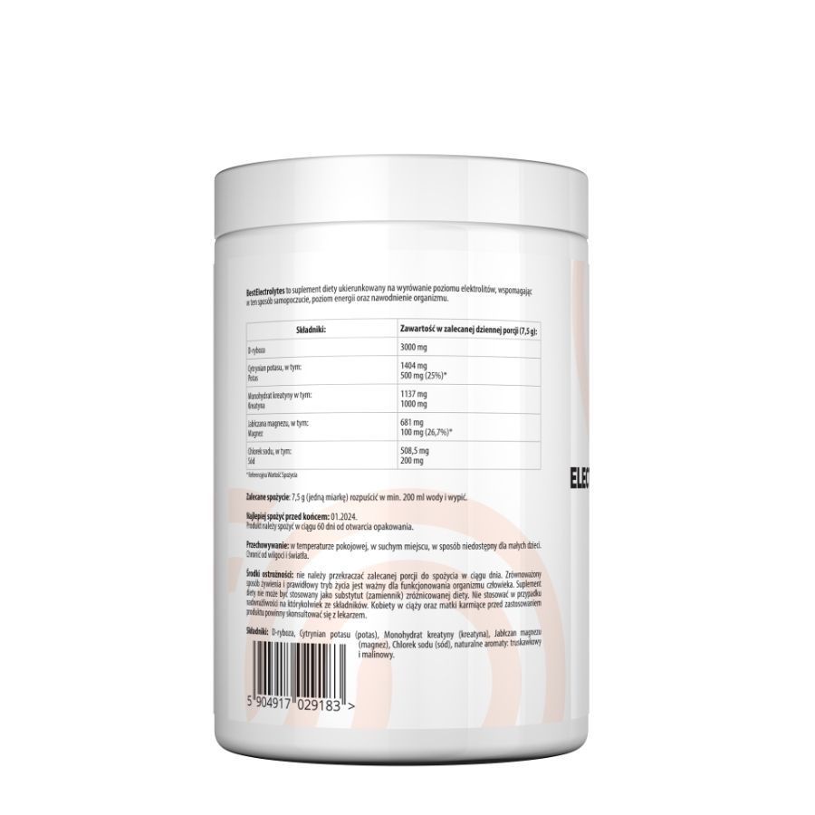 Retro di un contenitore bianco. Testo con informazioni nutrizionali e ingredienti. Informazioni sul prodotto in polacco.