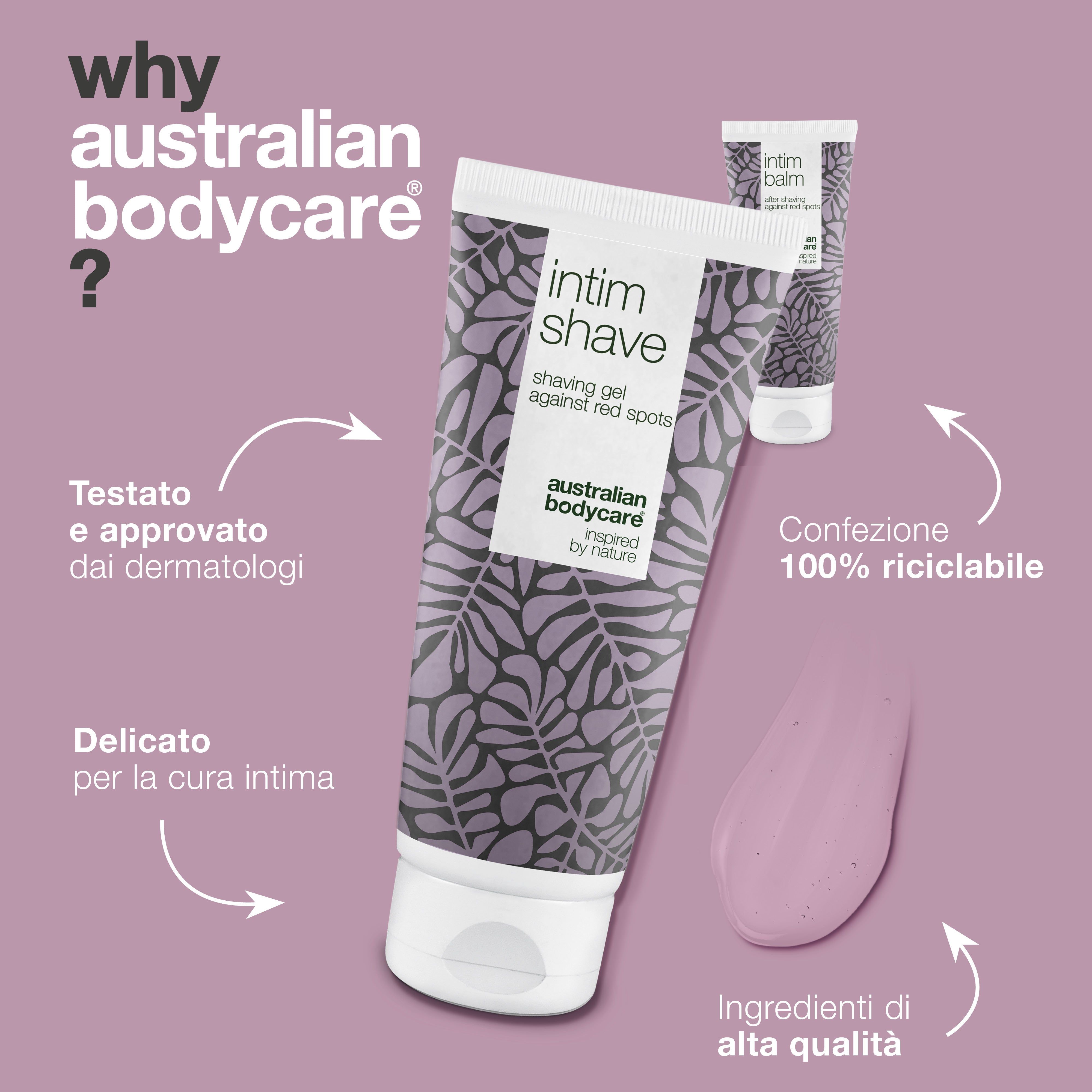 Perché Australian Bodycare? Gel Intim-Shave e campione di prodotto. Marchio: Australian Bodycare.