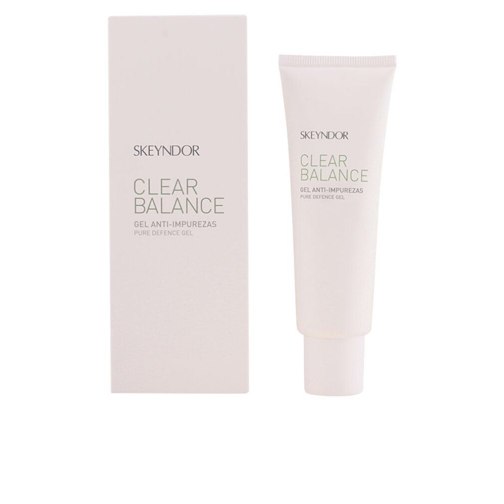 Skeyndor Clear Balance Gel e confezione. Tubo bianco e confezione rettangolare. Testo nero e verde.
