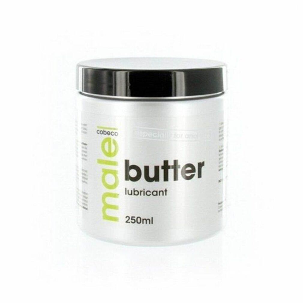 Barattolo cilindrico con coperchio nero. Scritta: "male butter lubricant". Marchio: cobeco. Colore: argento.