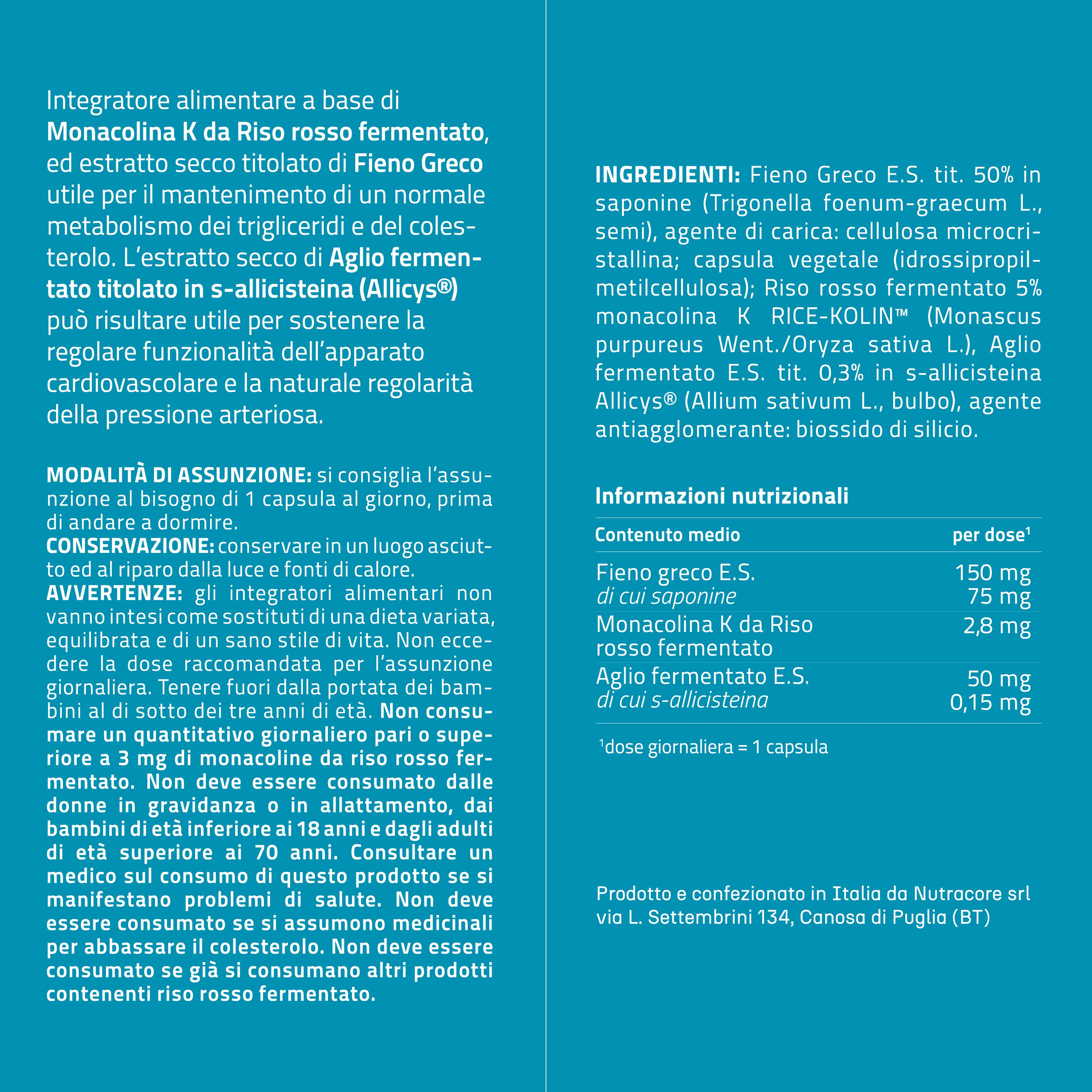 NURE Corelipid 30 cps 500 mg - Integratore per Colesterolo e Salute Cardiovascolare