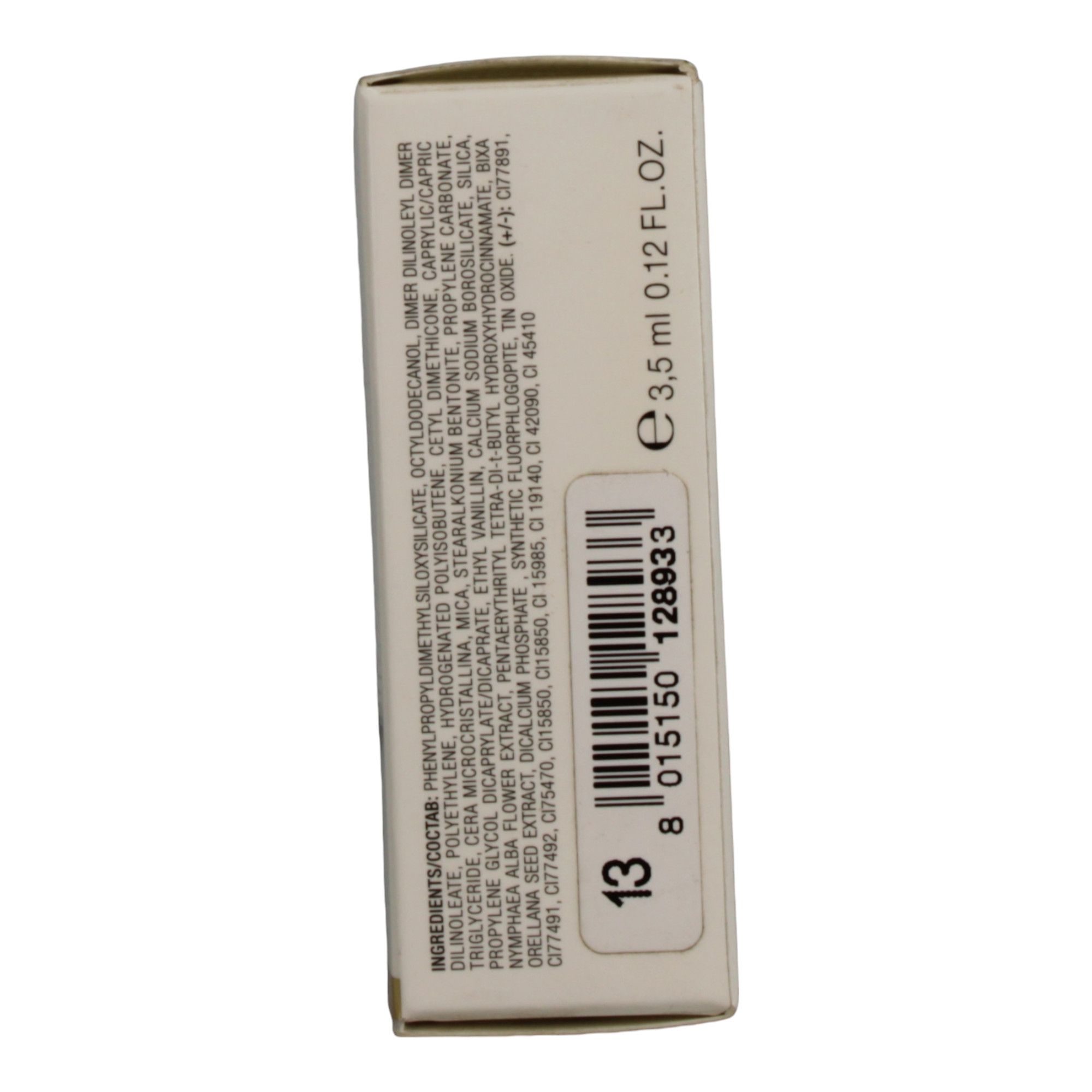 Retro confezione Collistar Rossetto Unico. Ingredienti, codice a barre e numero colore 13. Volume: 3,5 ml.
