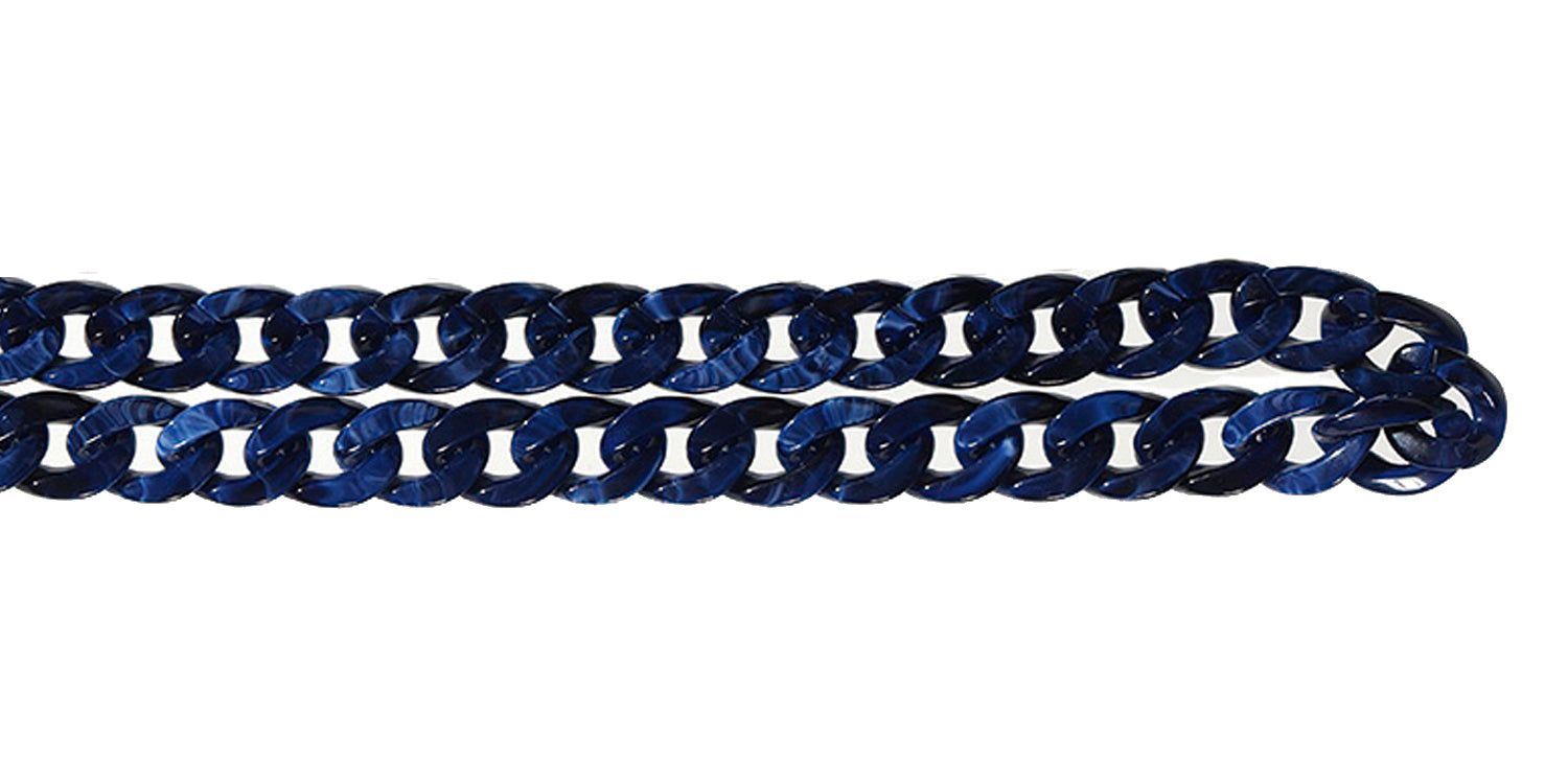 Catena per occhiali blu, dritta. Maglie in plastica.