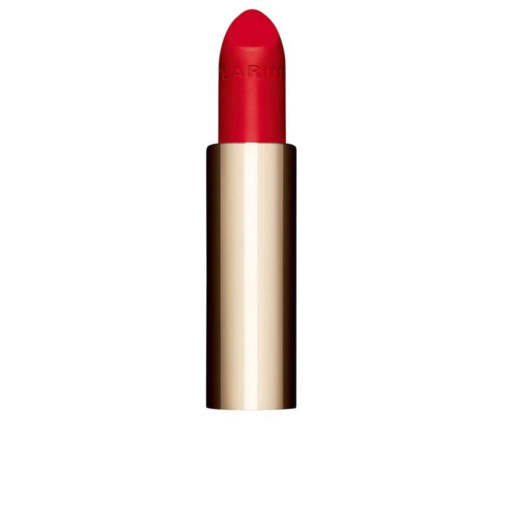 Rossetto rosso in astuccio dorato. Scritta visibile.