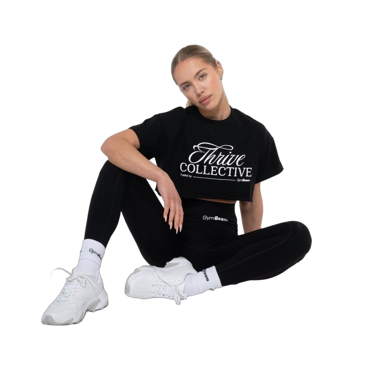 GymBeam Crop top donna oversize in cotone Thrive nero a manica corta