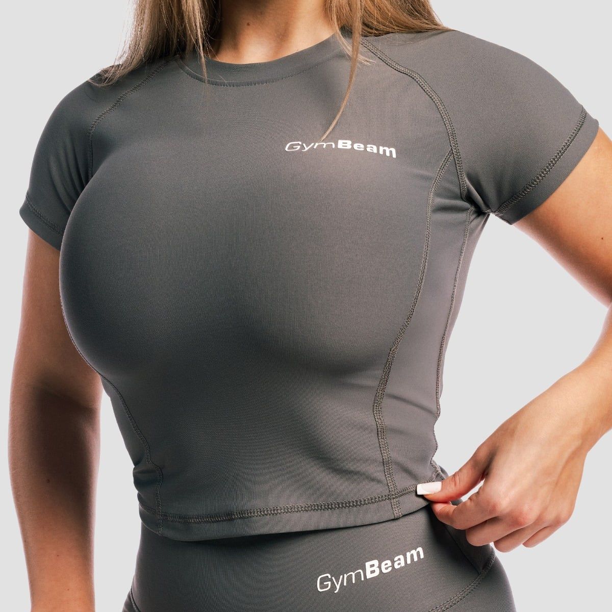 GymBeam Top donna Core slim a manica corta con scollo rotondo Carbon