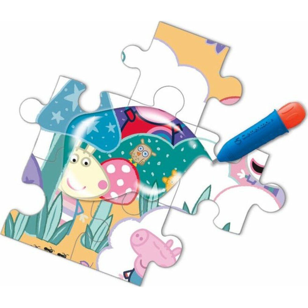 Singolo pezzo del puzzle Peppa Pig Wasser Magie. Con penna. Personaggi e illustrazioni visibili.