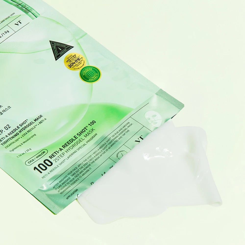 Maschera idrogel VT COSMETICS Reti-A Reedle Shot 100, programma in 2 fasi.