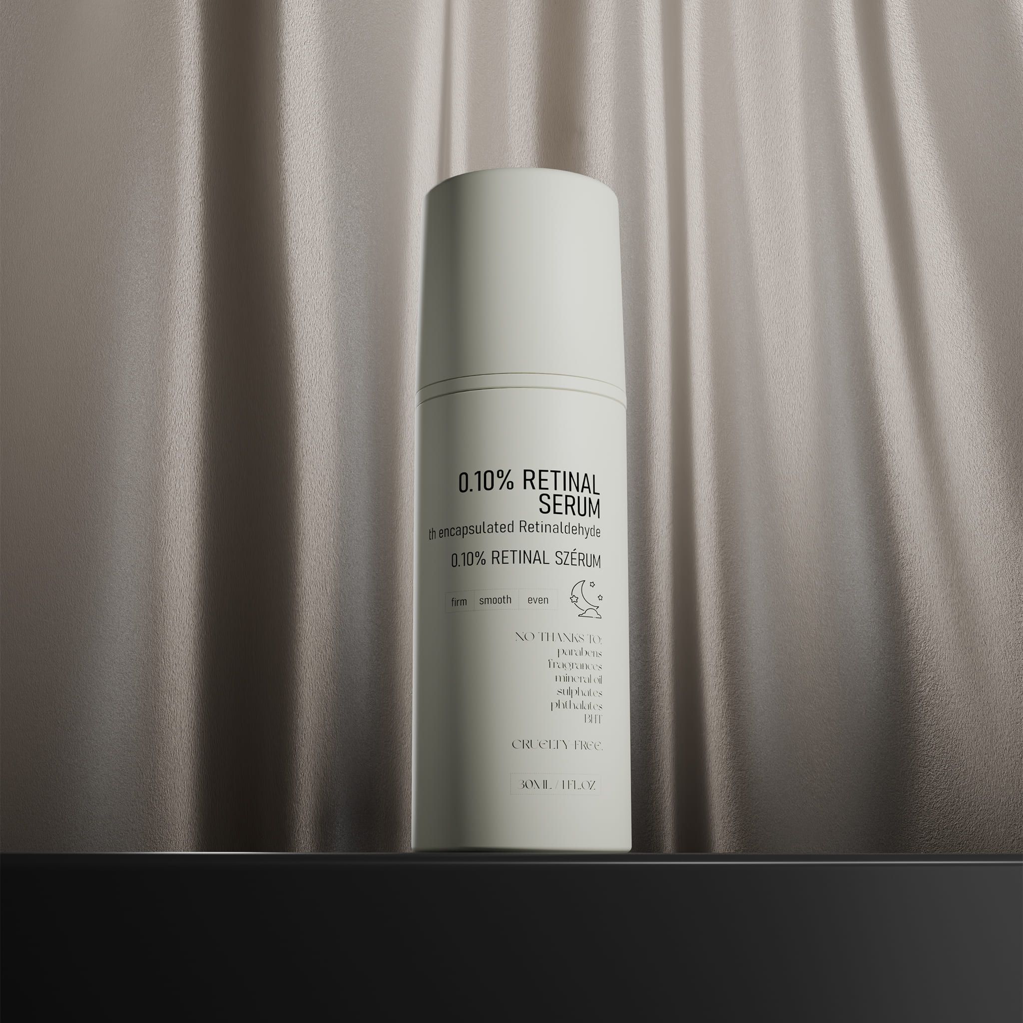 Flacone beige con contagocce, siero 0.10% Retinal.