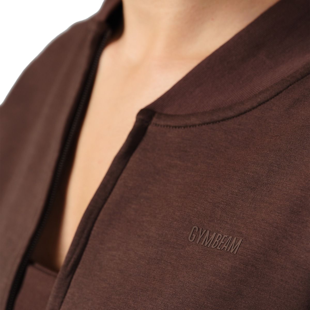 GymBeam Felpa donna NEO cropped con zip senza cappuccio Mocha