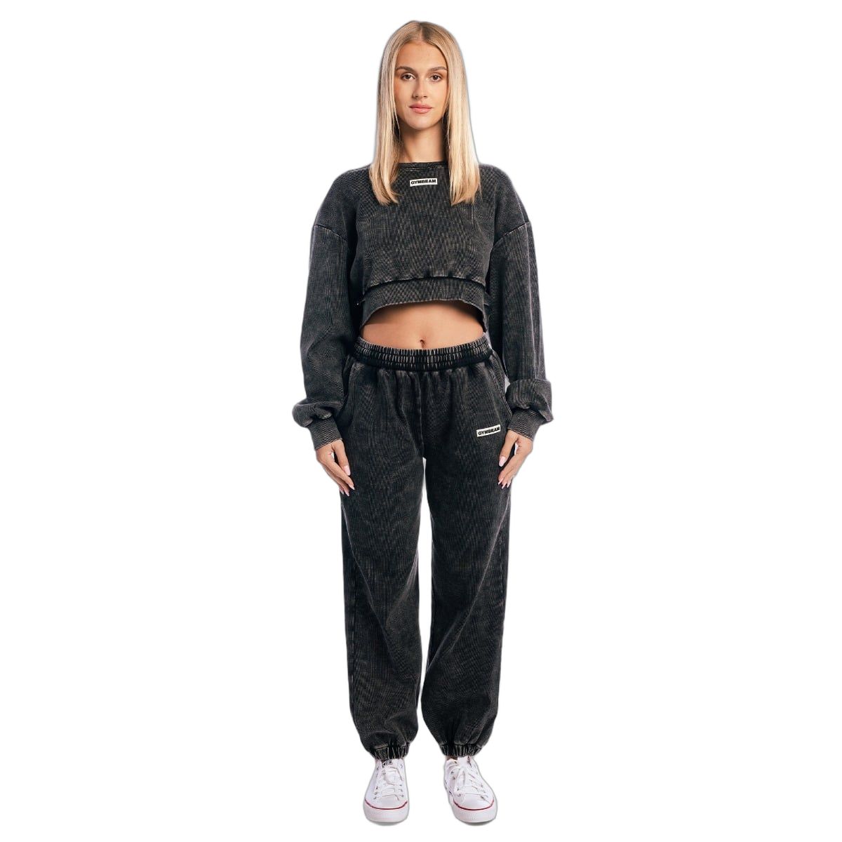 GymBeam Felpa donna cropped Aura Washed Black senza cappuccio