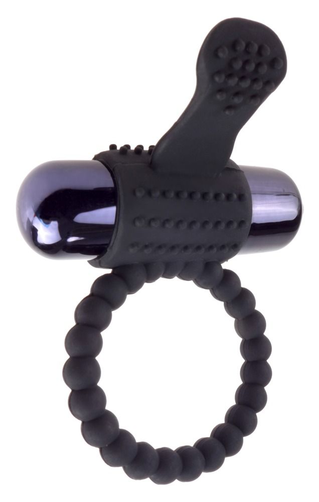 Anello vibrante nero con texture a perle e un accessorio a coste rimovibile.