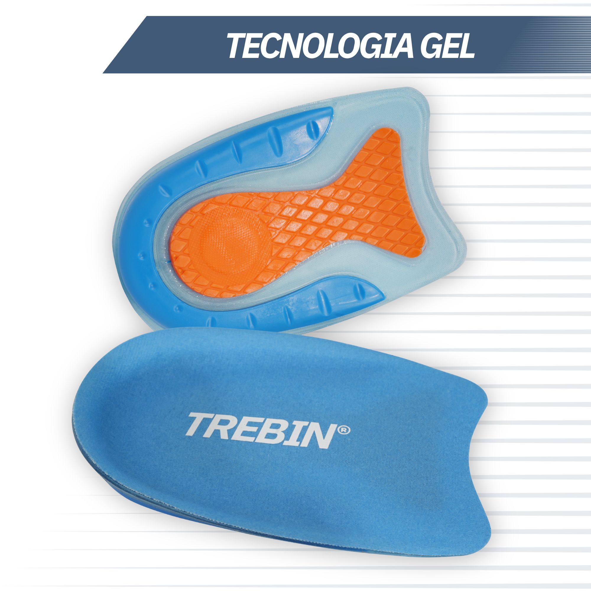 Solette con tecnologia gel e design blu-orange.