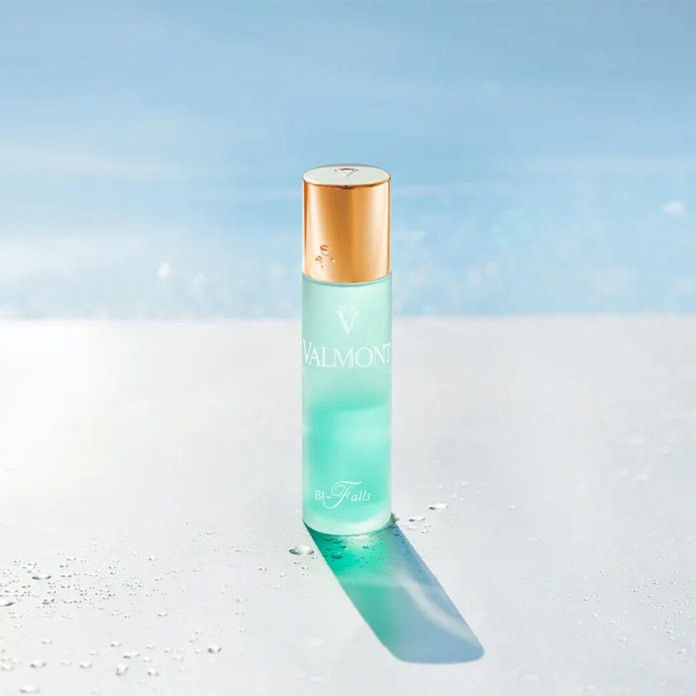 Flacone con tappo dorato. Liquido verde. Marchio VALMONT, nome Bi-Falls.
