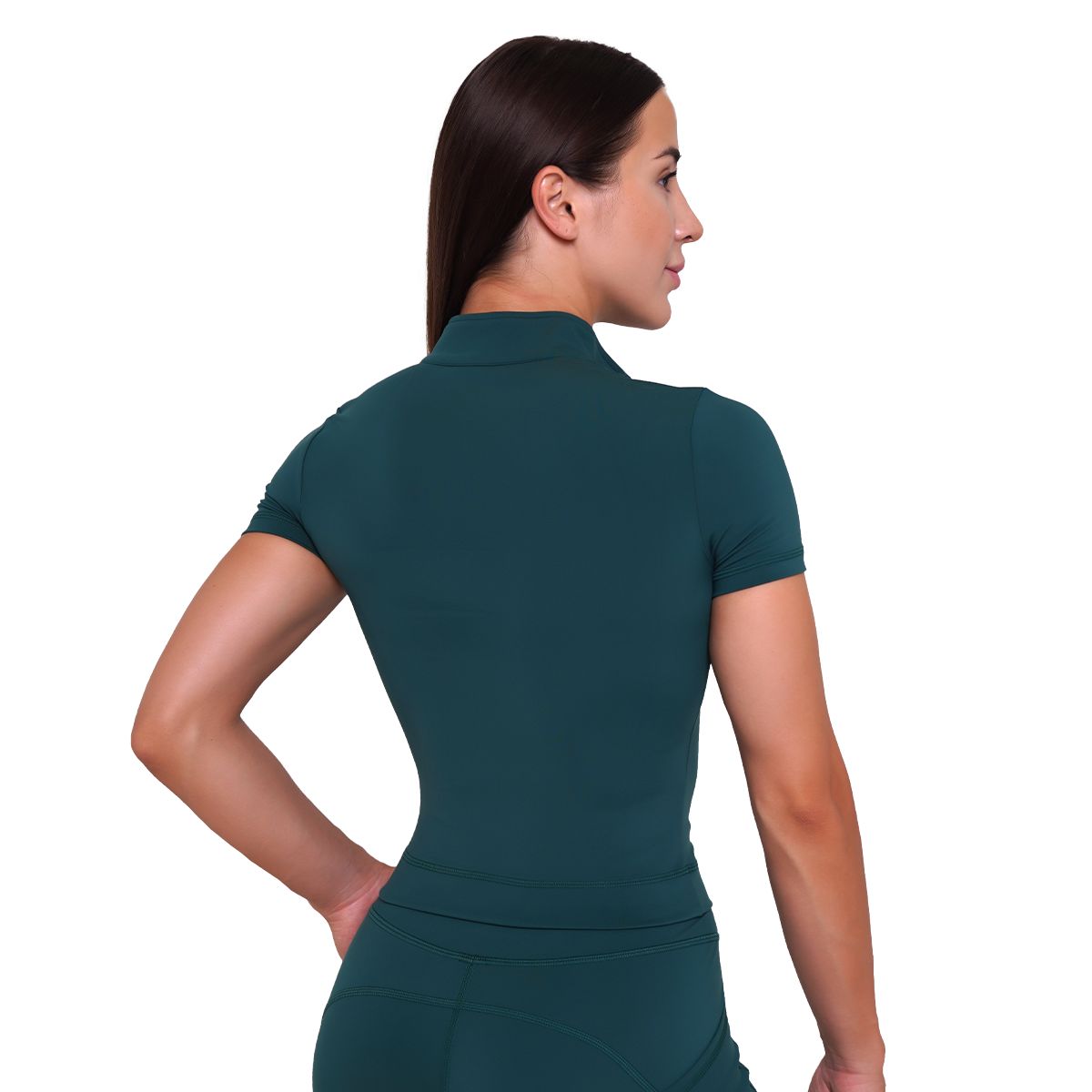 GymBeam T-shirt donna cropped Ignite verde scuro con colletto