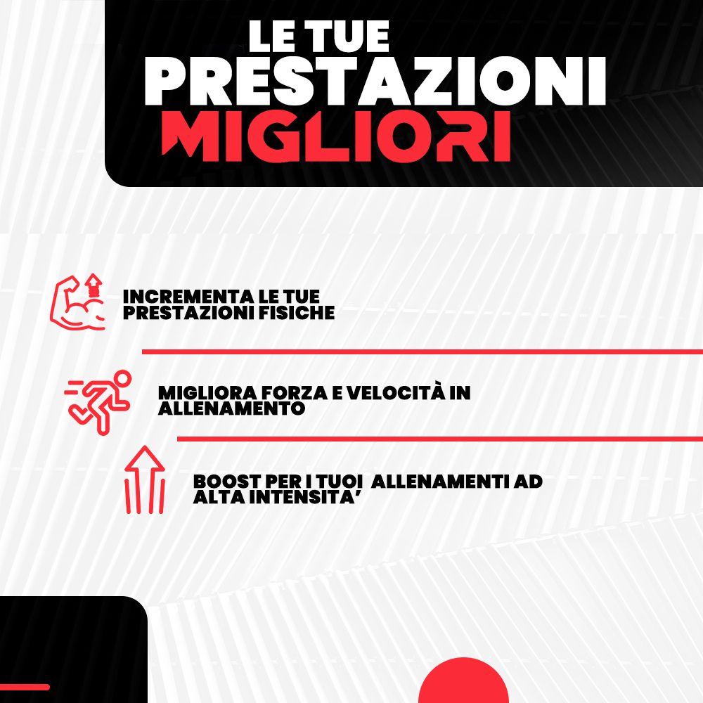 Grafica testuale: Le tue prestazioni migliori. Icone: muscolo, persona che corre, freccia su. Testo sul miglioramento.