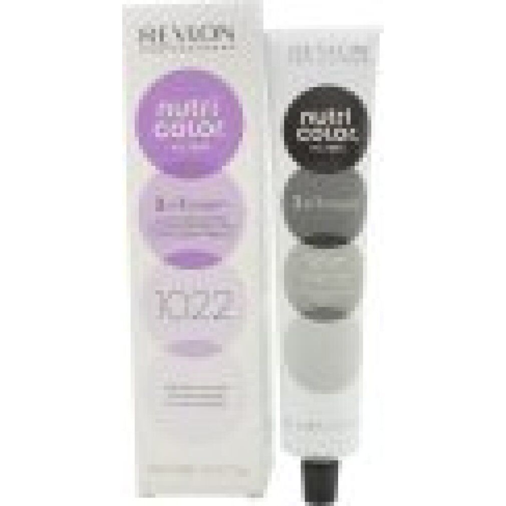 Maschera colorante per capelli in tubo e scatola. Scritta: Revlon, Nutri Color Filters, 3 in 1 cream, 1022. Tubo: 100 ml/3.3 Fl. Oz.