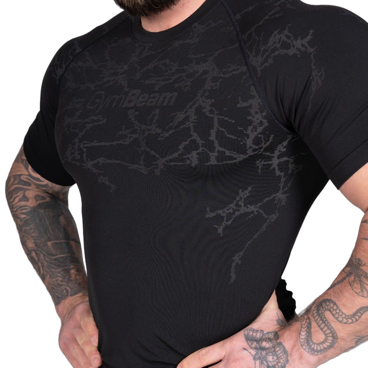 GymBeam Maglietta uomo seamless slim a manica corta in poliestere nera