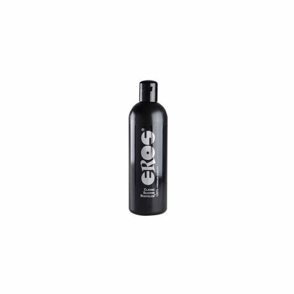 Flacone nero con logo EROS. Contiene un concentrato. Con tappo a ribalta. Scritta: CLASSIC SILICONE SHAMPOO.