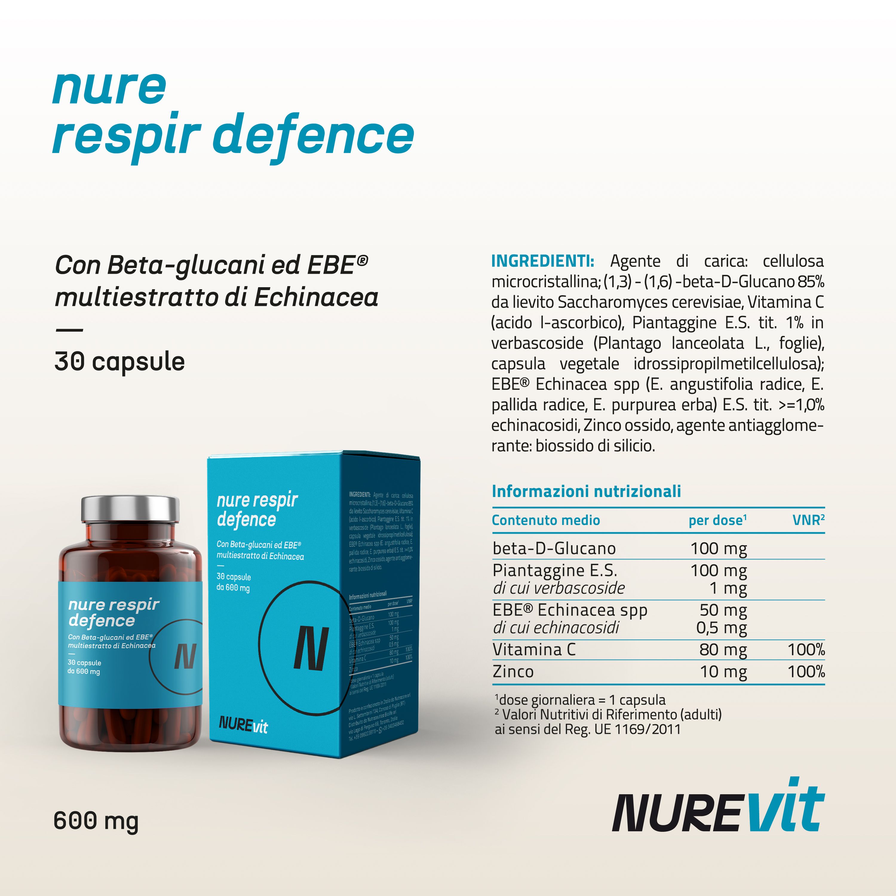NURE Respir Defence 30 cps da 600 mg | Integratore per il sistema respiratorio e sistema immunitario