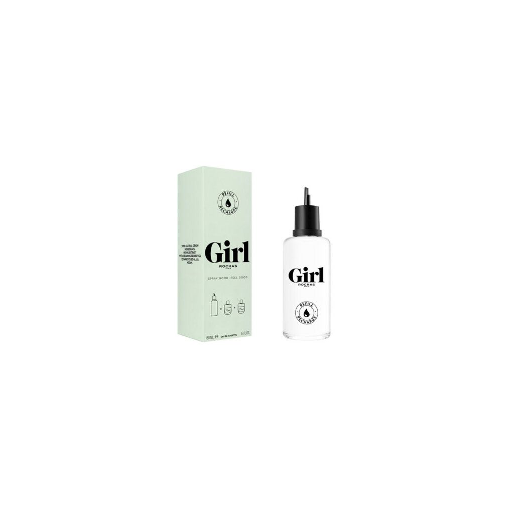Confezione e flacone di ricarica. Scritta "Girl" e "REFILL RECHARGE".