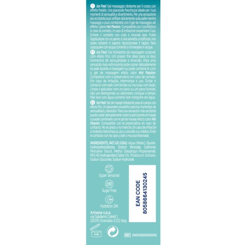 Confezione Gel Ice Feet con indicazioni su ingredienti e codice EAN.