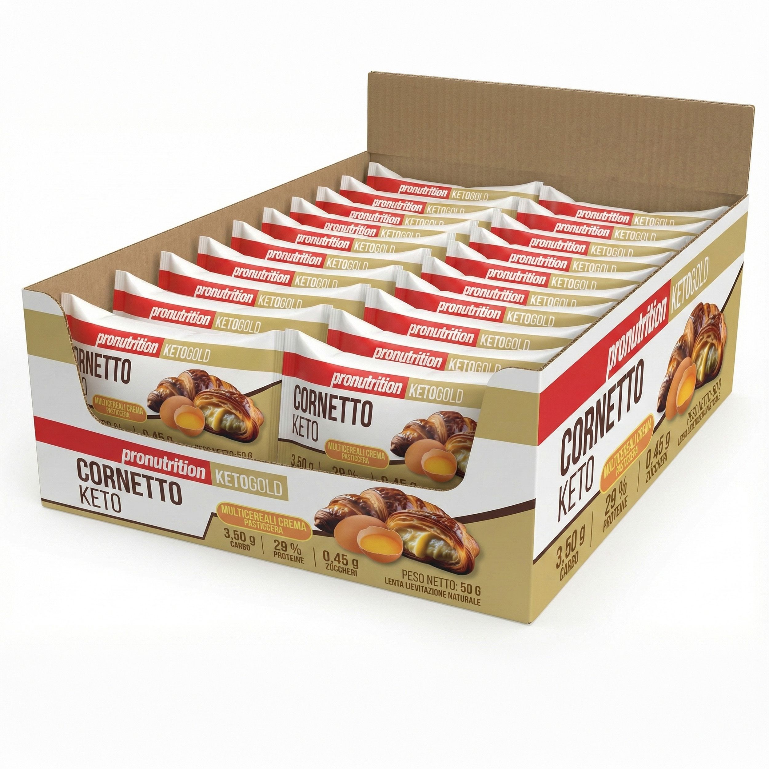 Pronutrition Cornetto keto - Crema pasticcera - 35 pezzi da 50 gr - Senza zuccheri aggiunti
