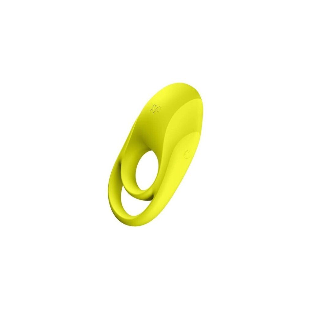 Vibratore ad anello giallo, due aperture. Logo SF. Superficie liscia.