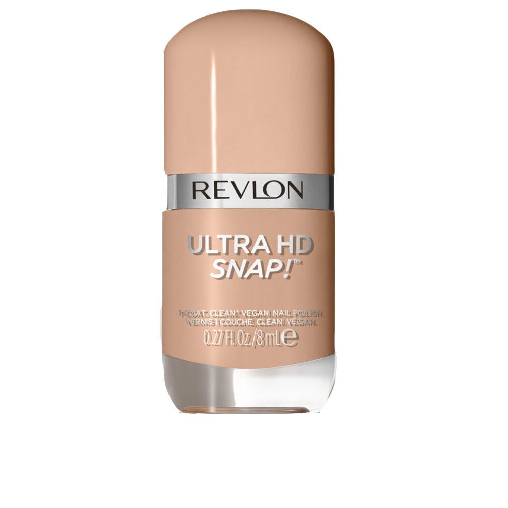 Flacone di smalto beige. Marchio Revlon, Ultra HD Snap!. Testo: 0.27 fl.oz./8 ml. Vegano.