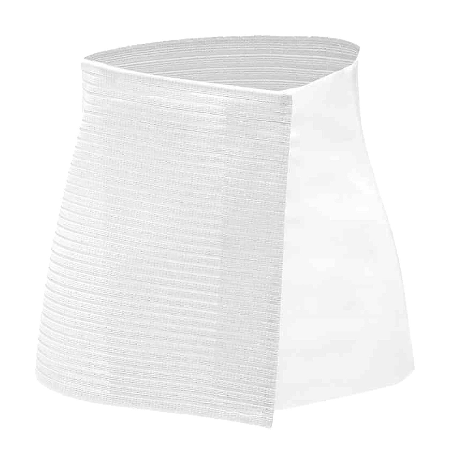 Fascia post-partum MYSANITY® bianca, Millerighe, traspirante. Chiusura laterale, struttura a coste. Vista frontale.