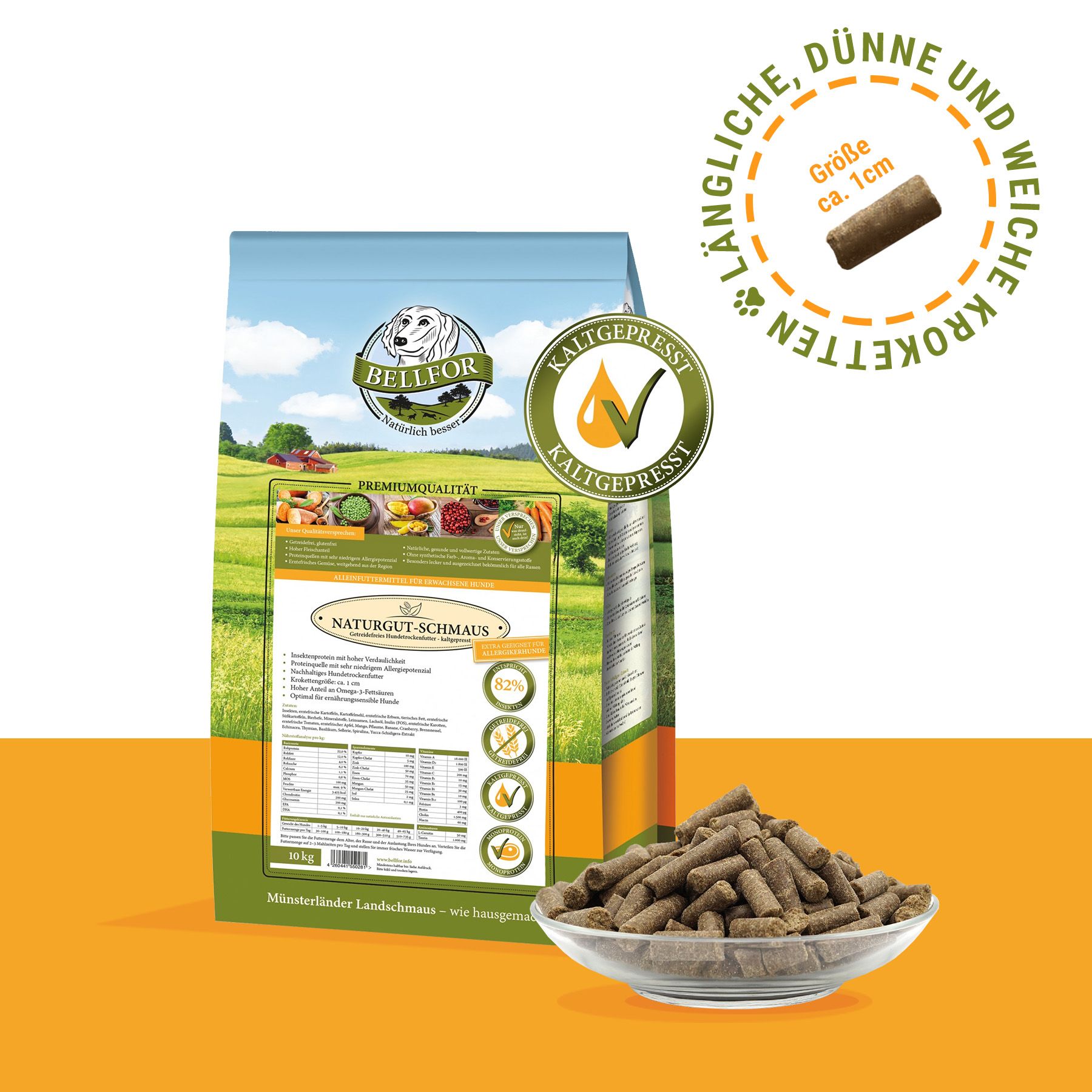 Bellfor Crocchette Pressate a Freddo per Cani con Insetti Senza Cereali - Naturgut-Schmaus