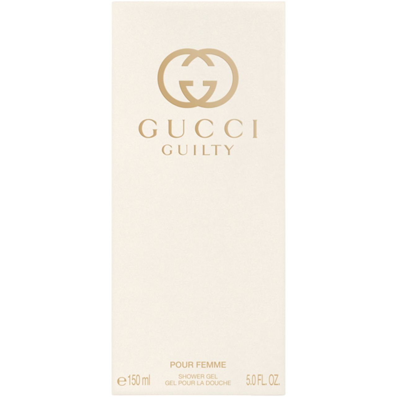 Confezione color crema. Logo Gucci e scritta "Guilty Pour Femme" dorati.