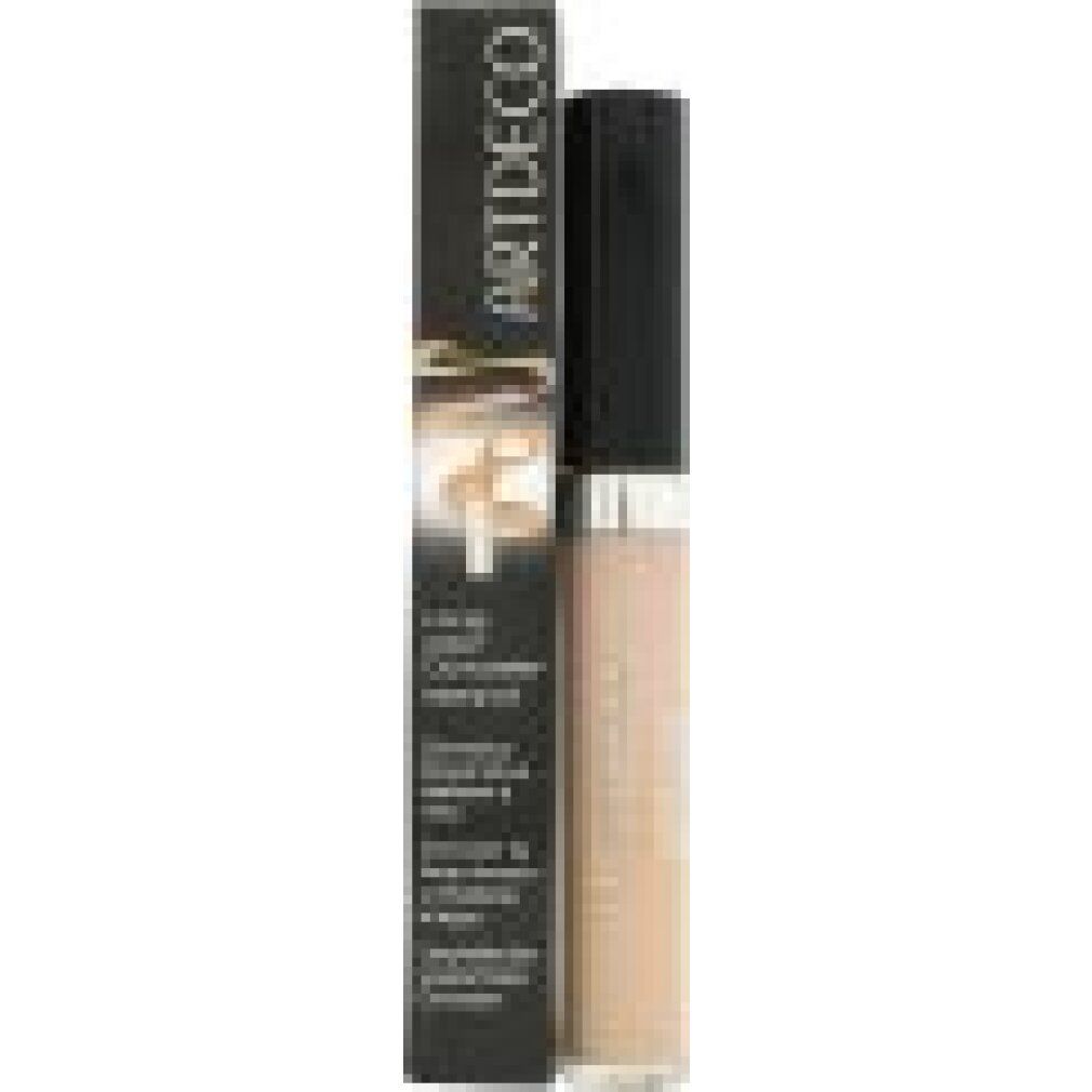 Artdeco Long Wear Concealer, Soft Peach. Confezione e flacone. Confezione nera con informazioni. Flacone con tappo nero.