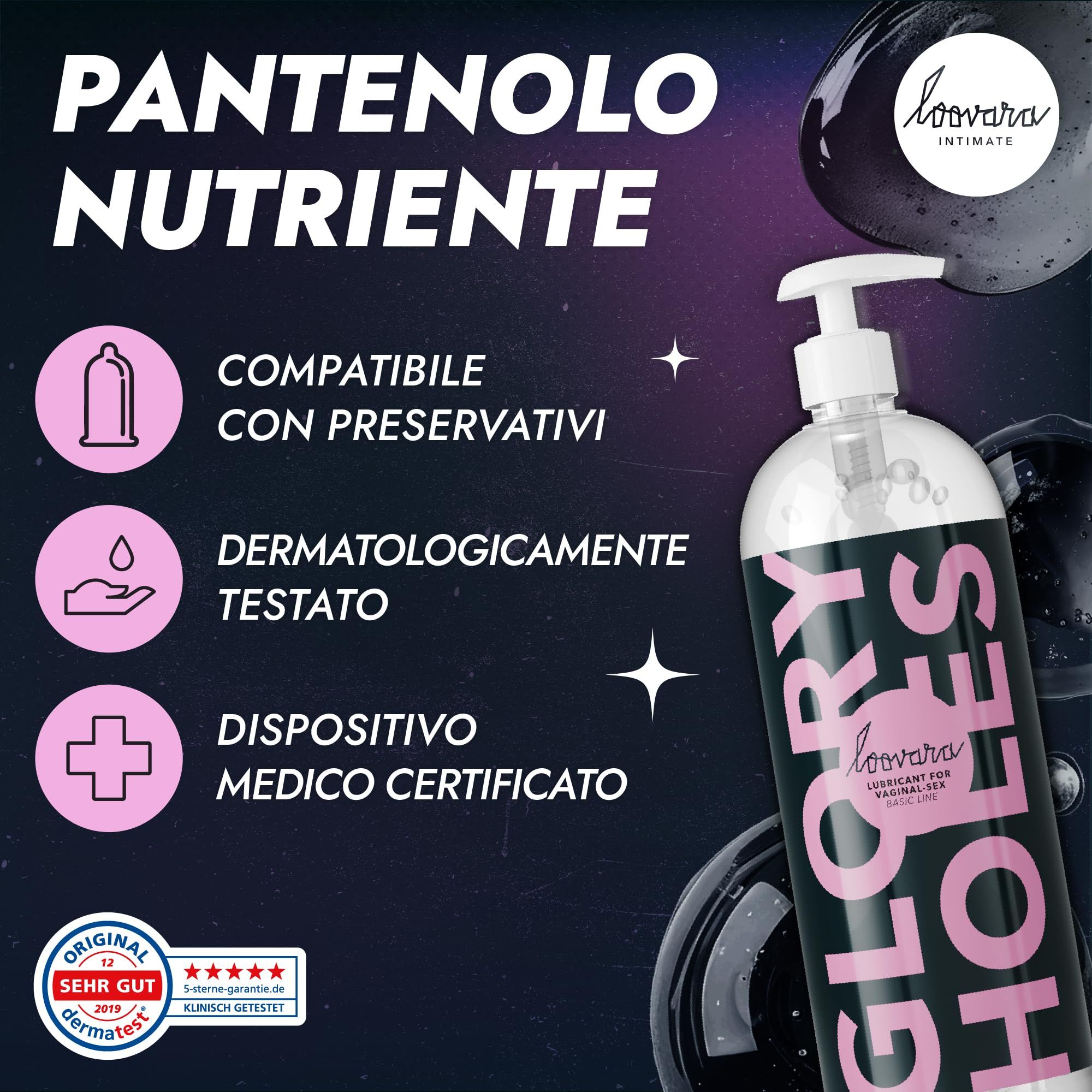 LOOVARA Glory Holes: Pantenolo, testato dermatologicamente, dispositivo medico certificato.