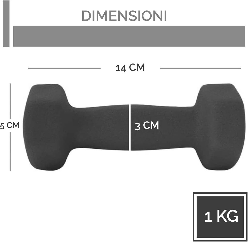 Manubrio grigio con dimensioni: 14 cm di lunghezza, 5 cm di altezza, 3 cm di impugnatura. Peso: 1 KG.