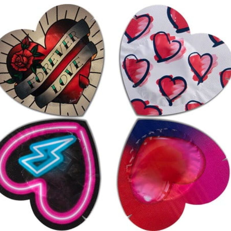Pasante Cuori: preservativi rossi a forma di cuore.