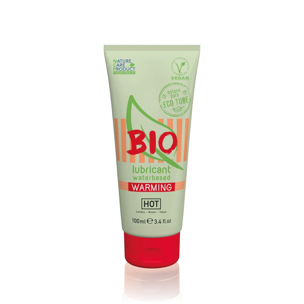 Lubrificante BIO Warming, a base d'acqua, tubo da 100ml con tappo rosso.