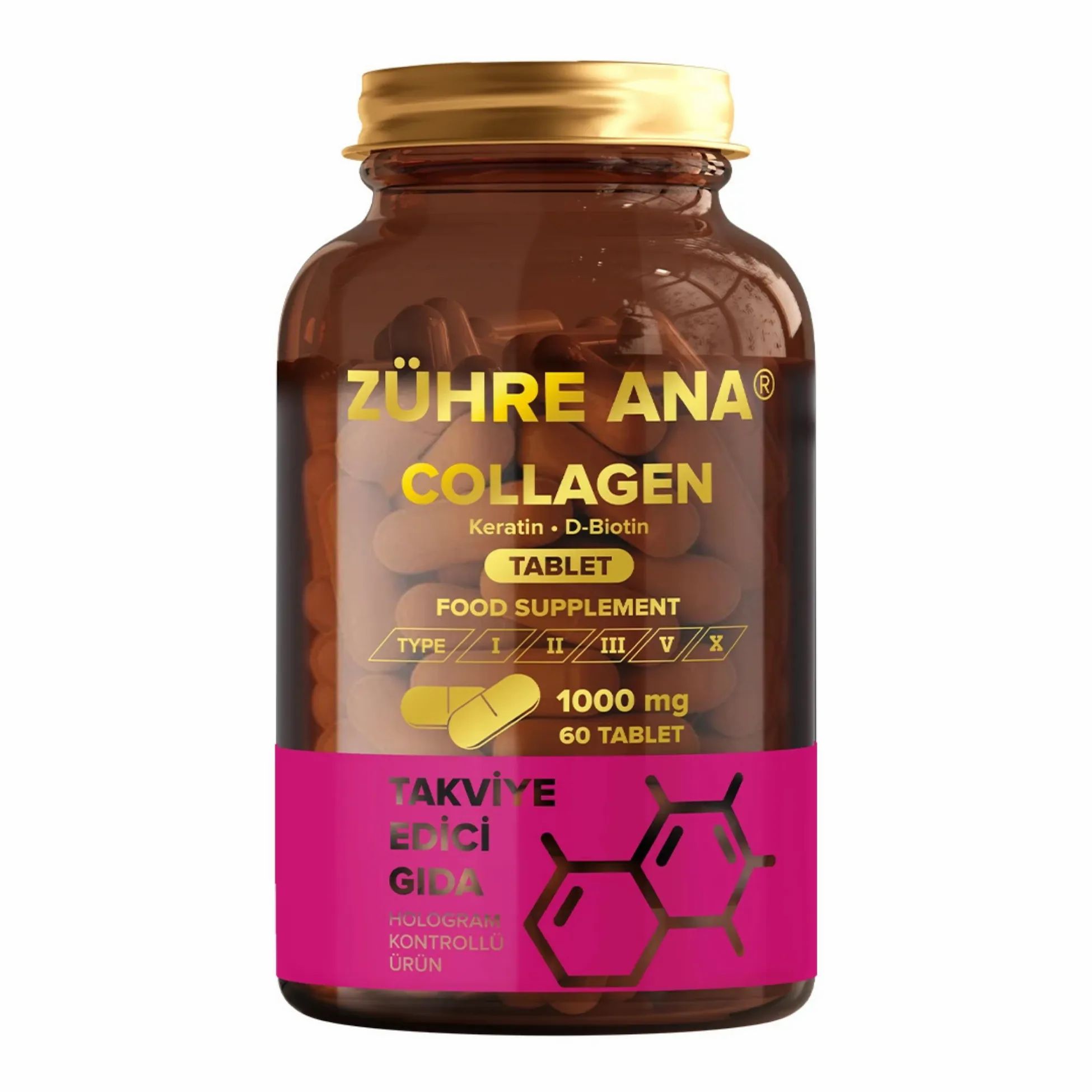 Compresse di collagene Zühre Ana: flacone da 60 compresse, 1000 mg.