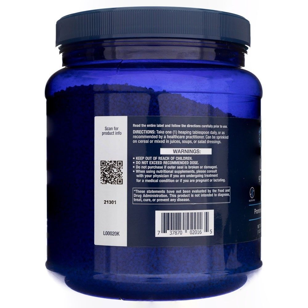 Retro del contenitore Life Extension Lecithin Powder. Include istruzioni, avvertenze e codice a barre.