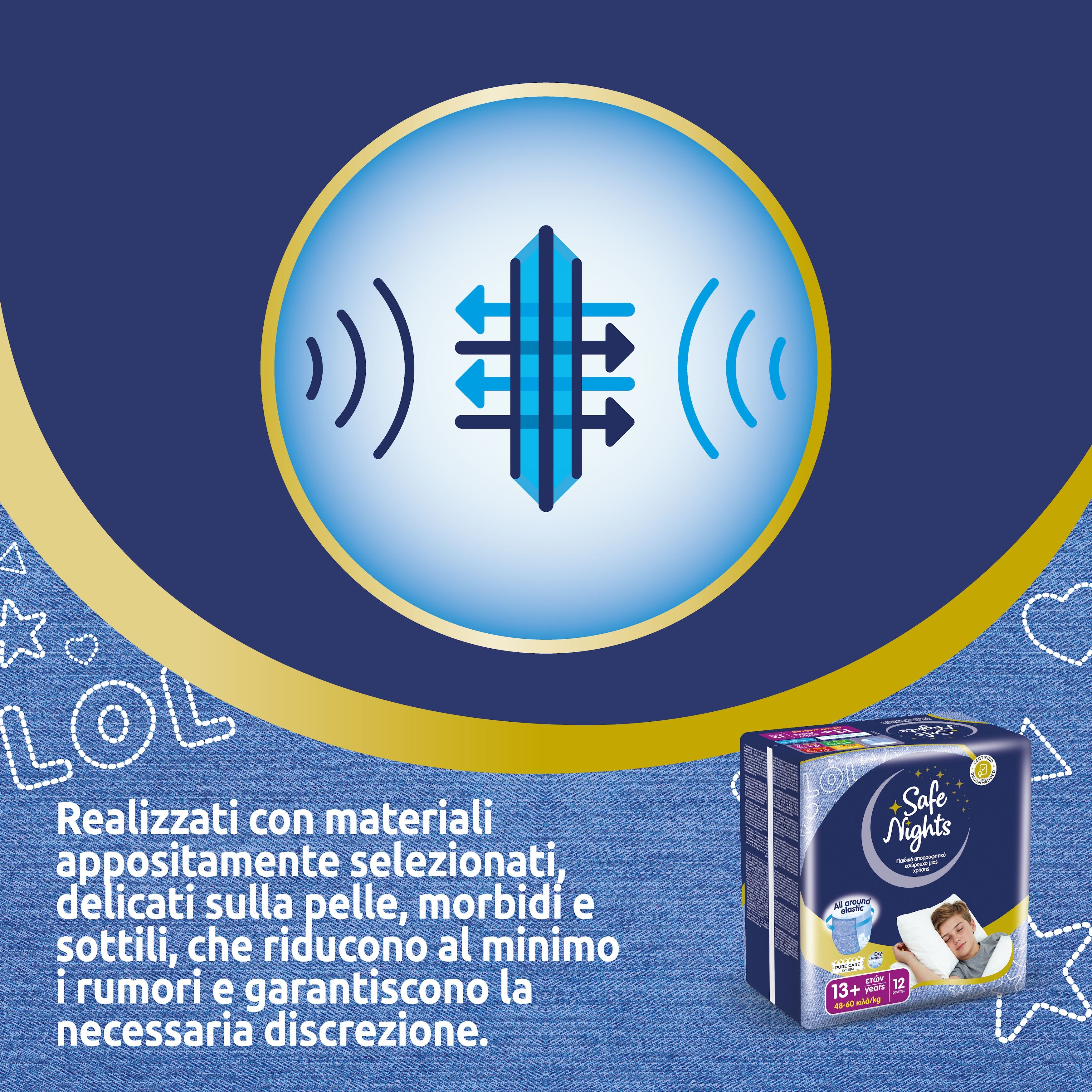 Babylino Safe Nights Boy, Mutandina Assorbente per la Notte per Bambino 13+ anni (48-60kg), 12 Unità