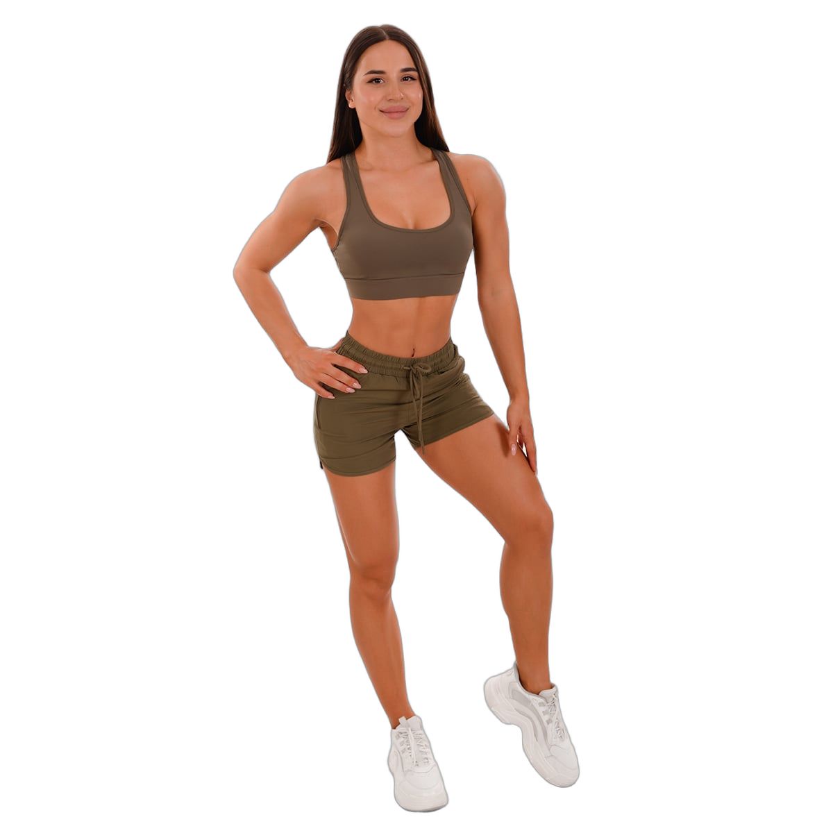GymBeam Reggiseno sportivo donna Mesh Panel con spalline larghe oliva